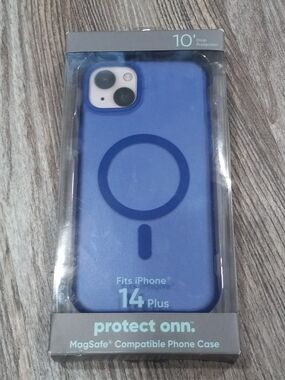 Protect Onn Blue MagSafe-Compatible for iPhone 14 Plus Case  with Dark Blue Ring